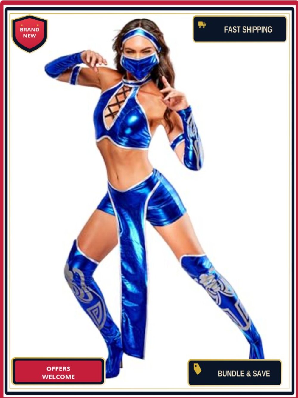 Kitana Mortal Kombat Costume Set Top Shorts Apron Mask Armbands